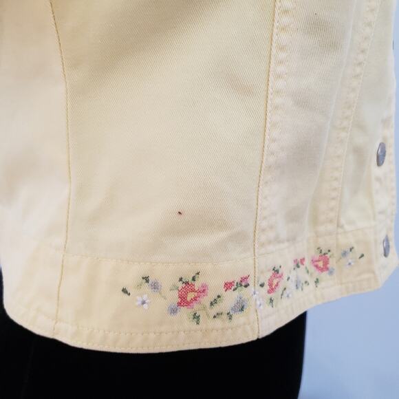 Susan Bristol Half Sleeve Snap Front Embroidered Yellow Denim Crop Jean Jacket - Picture 4 of 11